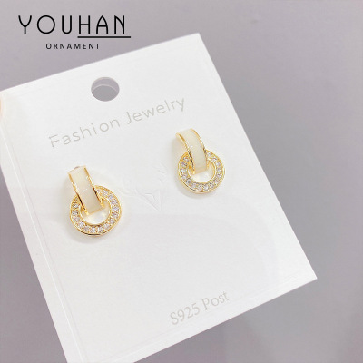round Ring Earrings Frosty Style Stud Earrings Sterling Silver Needle Earrings Simple and Compact Korean Online Influencer Refined Female Eardrop Jewelry