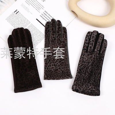 2021 New Autumn and Winter Warm Gloves Fashion Small Leopard Four-Finger Plum Touch Screen Women's Gloves