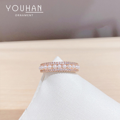 European and American Pearls Ring Simple Diamond Women's Ring Fashionable Index Finger Ring Jewelry Ring Factory Direct Supply