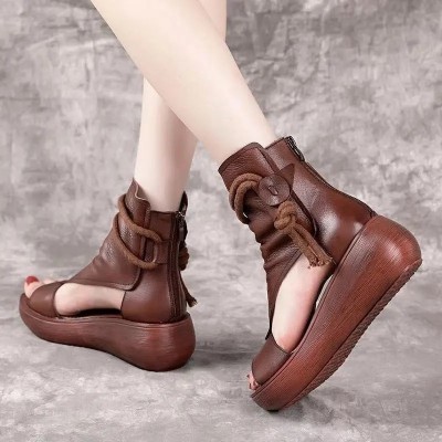 2021 Summer European and American Retro Roman Sandals Platform High-Top Peep Toe Shoes Back Zipper Platform Women's Sandal Boots Wholesale