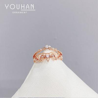 Amazon Hot European and American Style Exquisite Crown Women's Ring Micro Inlaid Zircon Open Ring Ornament Source Factory