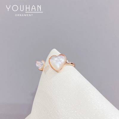 Korean Style Graceful and Petite Exquisite Fritillary Love Heart-Shaped Ring Female Online Influencer Peach Heart Forefinger Ring Open Ring Ornament Wholesale