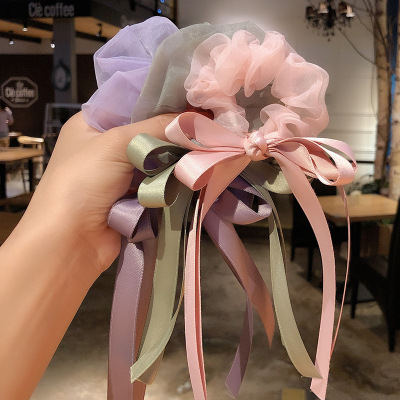 South Korea Dongdaemun Organza Large Intestine Hair Ring Top Cuft Ballet Light Yarn Silk Satin Butterfly Hair Tie Rubber Headband Head Rope