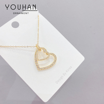 European and American Heart-Shaped Large and Small Diamond-Embedded Heart-Shaped Pendant Factory Direct Sales Spot Gold-Plated Zircon Peach Heart Necklace Wholesale