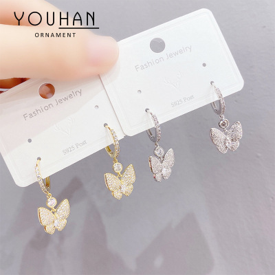 European and American Trending Earrings Women's Jewelry Wholesale Factory Fashion Gold-Plated Zircon Earrings Butterfly Earrings Female Accessories