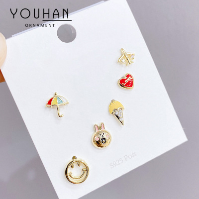 Sterling Silver Needle Super Fairy Diamond Light Luxury Cute Earrings Set Removal-Free before Sleep Korean Small Ear Bone Stud Earrings