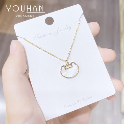 Necklace Women's Korean-Style Fresh Light Bead Longevity Lock Element Synthetic Shell Clavicle Chain Women's Necklace Jewelry Wholesale