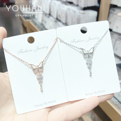 Mori Style Zircon Butterfly Japanese and Korean Fashion All-Matching New Style Collarbone Necklace Girls Necklace Tik Tok Same Style Necklace Gift
