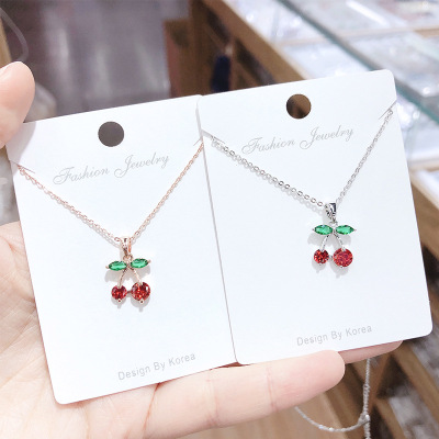 Cute Sweet Korean Style Student Girls Small Cherry Necklace Versatile New Zircon Necklace Ornament Factory Direct Supply