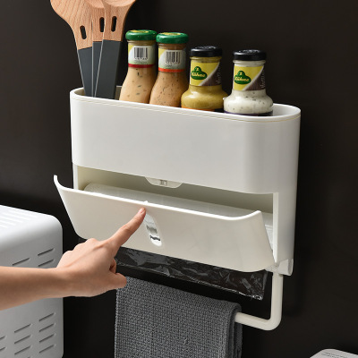 Factory Direct Supply Kitchen Towel Rack Kitchen Paper Oil-Absorbing Sheets Plastic Wrap Storage Rack Punch-Free Toilet Paper Roll Holder Bracket