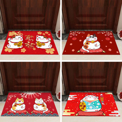 Fortune Cat Bathroom Non-Slip Floor Mat Home Door Mat Kitchen Carpet Bedroom Door Floor Mat Door Mat