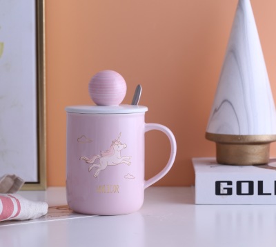 Creative Cartoon Unicorn Ceramic Cup Coffee Cup with Lid Practical Gift Mug Custom Logo