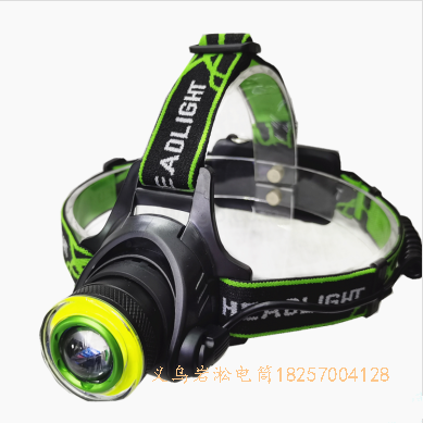 供应跨境爆款T6+COB头灯双光源头戴式变焦头灯USB充电头灯