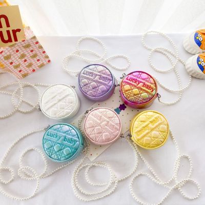 Korean Style 2021 Summer New Children's Bags Color Embroidered Letters Baby Shoulder Bag round Barrel Bright Color Coin Purse