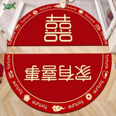 Home Happy Floor Mat Festive Entry Door Door Mat Creative Semicircle Chinese Red Wedding Door Mat Carpet