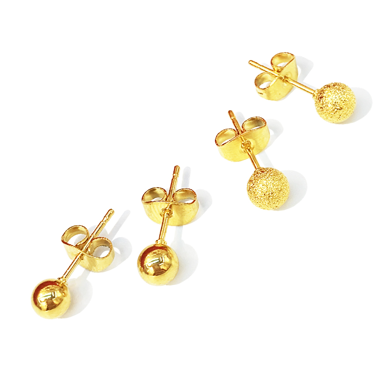 沙金小球豆豆耳钉女传承光珠磨砂批发黄铜镀金真仿黄金色厂家饰品