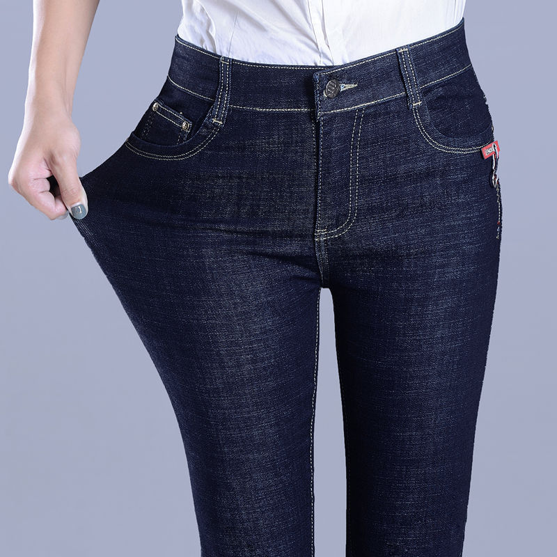 代发73%棉加绒不加绒春秋新款高腰牛仔裤女士直筒韩版宽大码冬长