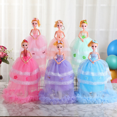 42cm Wedding Dress Barbie Doll Double Layer Lace Simulation Eye Doll Key Ring Girl Gift Mixed Color in Stock Wholesale