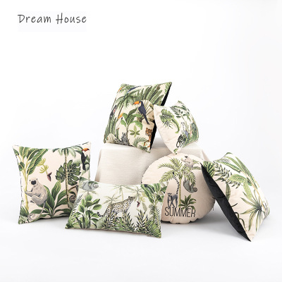 Nordic Short Plush Digital Printed Pillowcase Tropical Rainforest Ins Style Bed & Breakfast Model Room Decorative Pillow Cushion