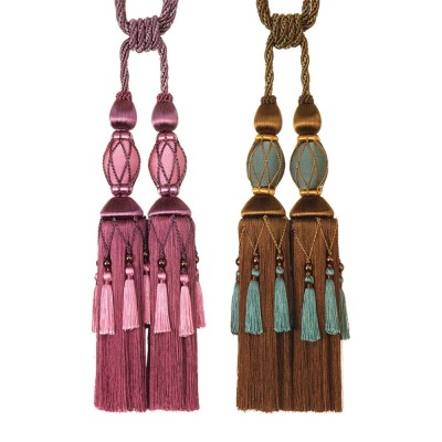 Factory Direct Sales Curtain Bandage Hand-Woven Double Ball Tassel Tassel Curtain Buckle Lanyard Curtain Accessories