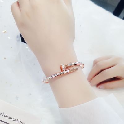 Korean Shining Diamond Embedded Personality Nail Bracelet Female Titanium Steel Plated 18K Rose Gold Fashion Non-Fading Bracelet Bracelet