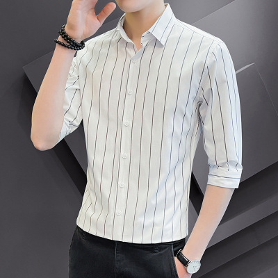 Short Sleeve Shirt Men's Korean Style Fashion Lapel Shirt 2021 Summer New Oxford Woven Three-Quarter Sleeve Men's Shirt