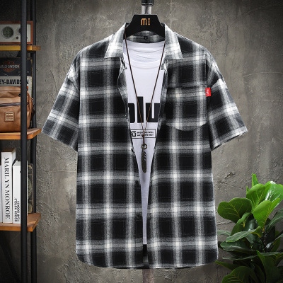 Plaid Shirt Men's Short-Sleeved Summer New Cross-Border Men's Clothing Wholesale Youth Korean Fashion Loose Cotton Shirt