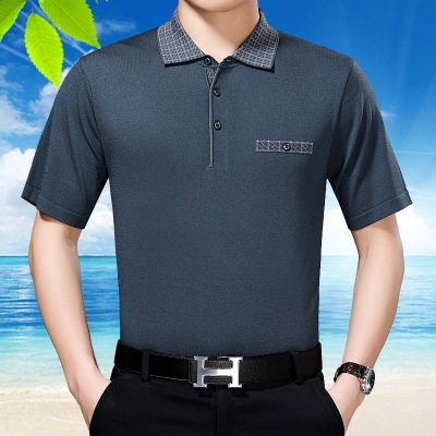 Popular Wholesale 2019 Summer New Middle-Aged and Elderly Men's Slim Fit Polo Collar Solid Color Business Casual Short Sleeve T-shirt