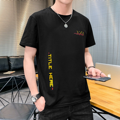 2021 Summer Casual Men's T-shirt New Korean Style Large Size round Neck Short Sleeve 95% Cotton Loose Summer Men's Clothing for Students