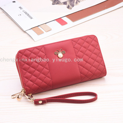 Women's Bag Double Pull Bag Wallet Long Phone Bag Little Bee Exquisite Embroidery Thread Cross-Border Customization