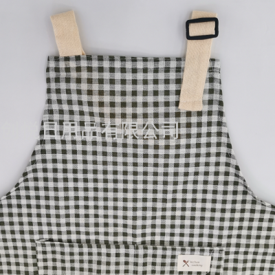 Kitchen Supplies Cotton Linen Plaid Sleeveless Pocket Apron Oil-Proof Dustproof Stain-Proof Breathable Cleaning
