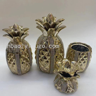 Creative Electroplating Pineapple Decoration Fruit Decorative Ceramic Crafts Gold Decorative Flower Vase Ornaments Vase Ornaments