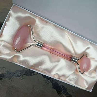 Natural Pink Crystal Roller Jade Beauty Instrument Powder Glass Massage Roller Face Slimming Face Lifting and Tightening