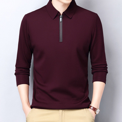 Long Sleeve Men's T-shirt One Piece Dropshipping Dad Spring and Autumn Thin Solid Color Spring Long Sleeve T-shirt Zipper Pol Shirt