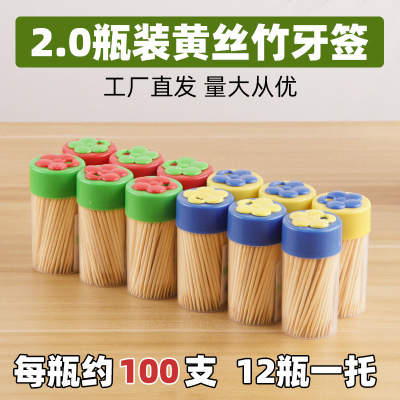 Portable Dining Hotel Toothpick Disposable Household Double Pointed Bamboo Toothpick Plum Blossom Bottle Customized