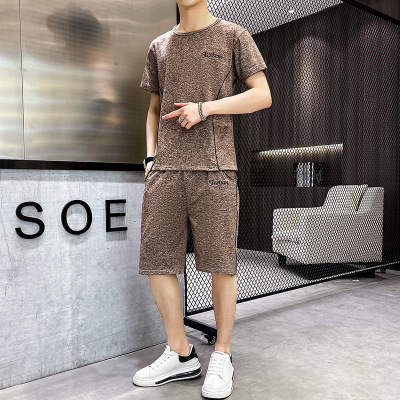 2021 Summer New Men's Short-Sleeved Casual Sports Suit National Fashion Ins Thin Crew Neck Casual Suit Men