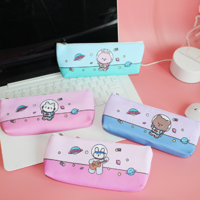 Cartoon Creative Pencil Case Girl Heart PU Leather Pencil Case Portable Large Capacity Student Stationery Zipper Pencil Case Pencil Bag