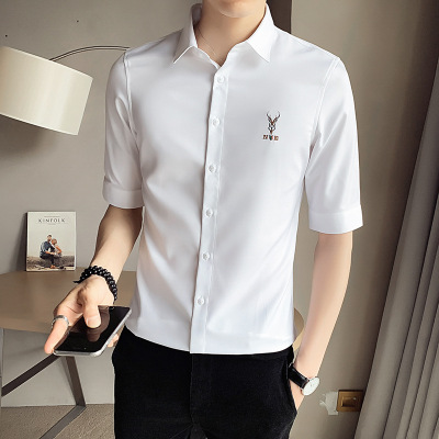 2021 Summer New Half Sleeve Shirt Men's Korean Slim Fit Lapel Shirt Cardigan Men's Casual Top Clothing