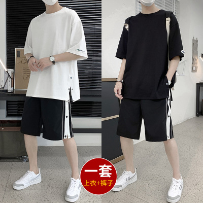 Sports Suit Men's 2021 New Summer Suit Two-Piece Clothes round Neck Short Sleeve T-shirt Shorts Casual Men's Clothing
