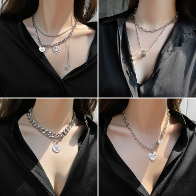 Long Hip Hop Necklace Men's Fashionable Street Cool All-Matching Titanium Steel Sweater Chain Internet Celebrity Ins Pendant Female Disco Jumping Accessories