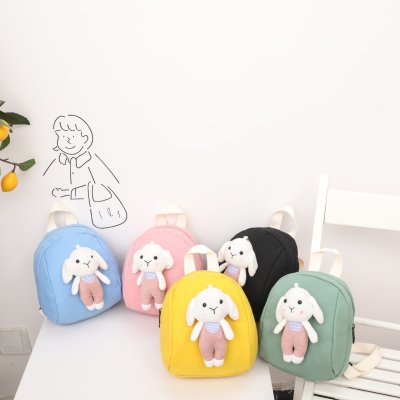 Canvas Children's Bags 2024 Spring and Summer New Children's Backpack Cartoon Bunny Doll Kindergarten Baby's School Bag