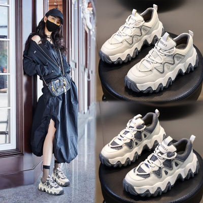 Spring 2021 New Authentic Leather Women's Shoes Korean Style Versatile Sports Casual White Shoes Low-Cut Platform Dad Shoes Women's Fashion