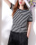 2021 New Women's Spring/Summer round Neck Bottoming Shirt Black and White Striped Ice Silk Sweater Short Sleeve T-shirt Top