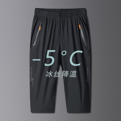 Cross-Border Summer Outdoor Cropped Pants Men's Ice Silk Shorts Cropped Pants Oversized Track Pants Quick-Drying Stretch Men's