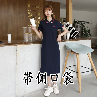 Summer Short Sleeve Side Pocket Dress 2021 New Trendy Belly Covering plus Size Women's Clothing That Makes You Look Younger Polo Collar Skirt F838