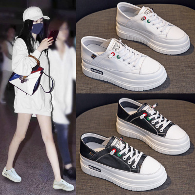 Leather White Shoes Female Korean Platform Sneakers Female 2021 New Casual Shoes Height Increasing Insole Female Platform Shoes