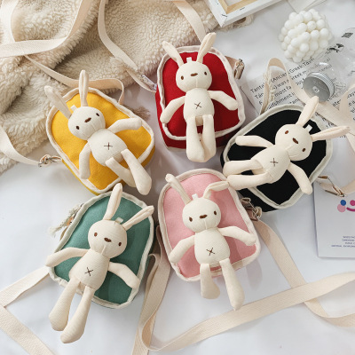 Korean Style Winter New Cartoon Doll Bunny Children's Bags Canvas Shoulder Crossbody Children's Travel Coin Purse