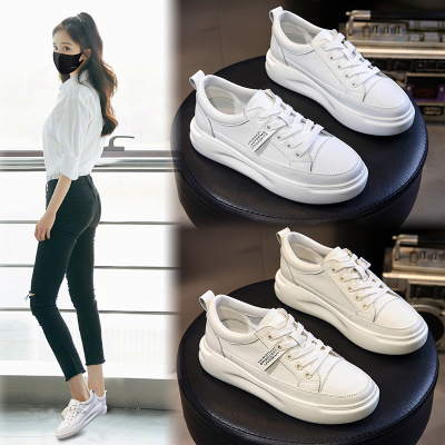 2021 Summer New Authentic Leather Women's Shoes Large Size Platform Women's Shoes Sports Women's Flat-Heeled Shoes Casual Shoes White Shoes Women's Shoes