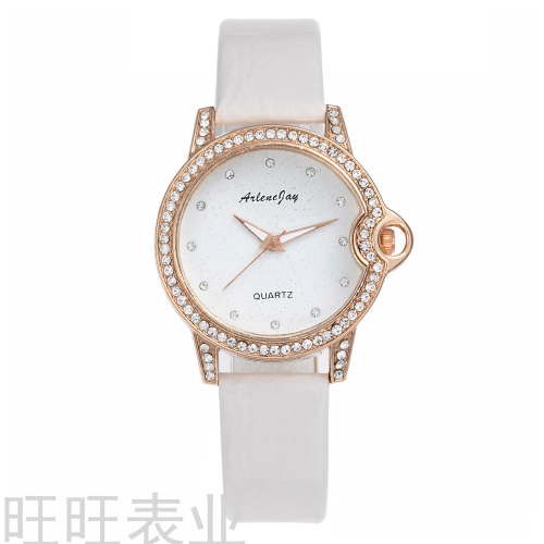 New Belt Women‘s Watch Korean-Style Simple Student Quartz Watch Foreign Trade Popular Style Diamond-Embedded Fashion Wrist Watch