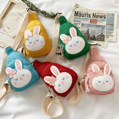 Korean Style Children's Bags 2021 Summer New Squinting Bunny Chest Bag Canvas Shoulder Crossbody Children Coin Purse